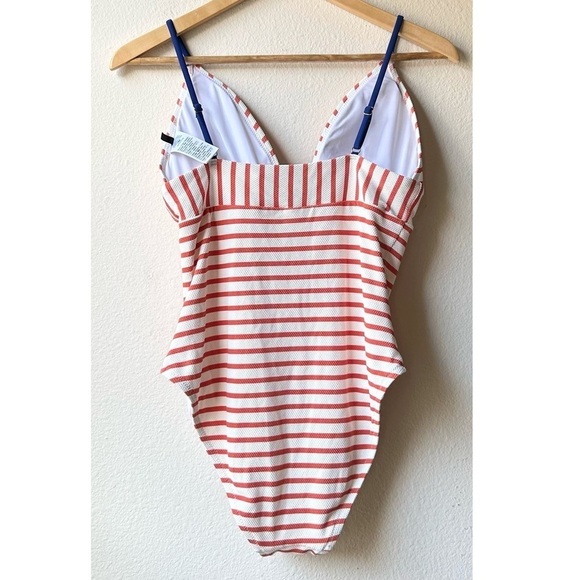Jcrew V-neck crisscross one-piece in textured stripe Blue Red Sz 8 - Picture 7 of 14